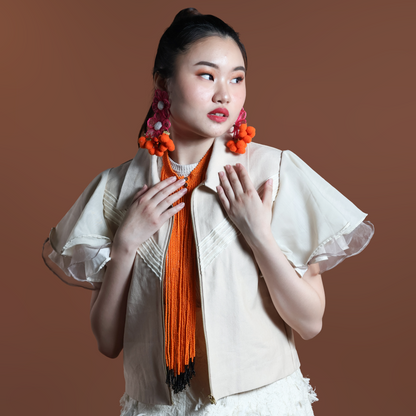 LIPAD JACKET WITH MALANDI SLEEVES IN CREAM AND RARE ABACA WEAVE
