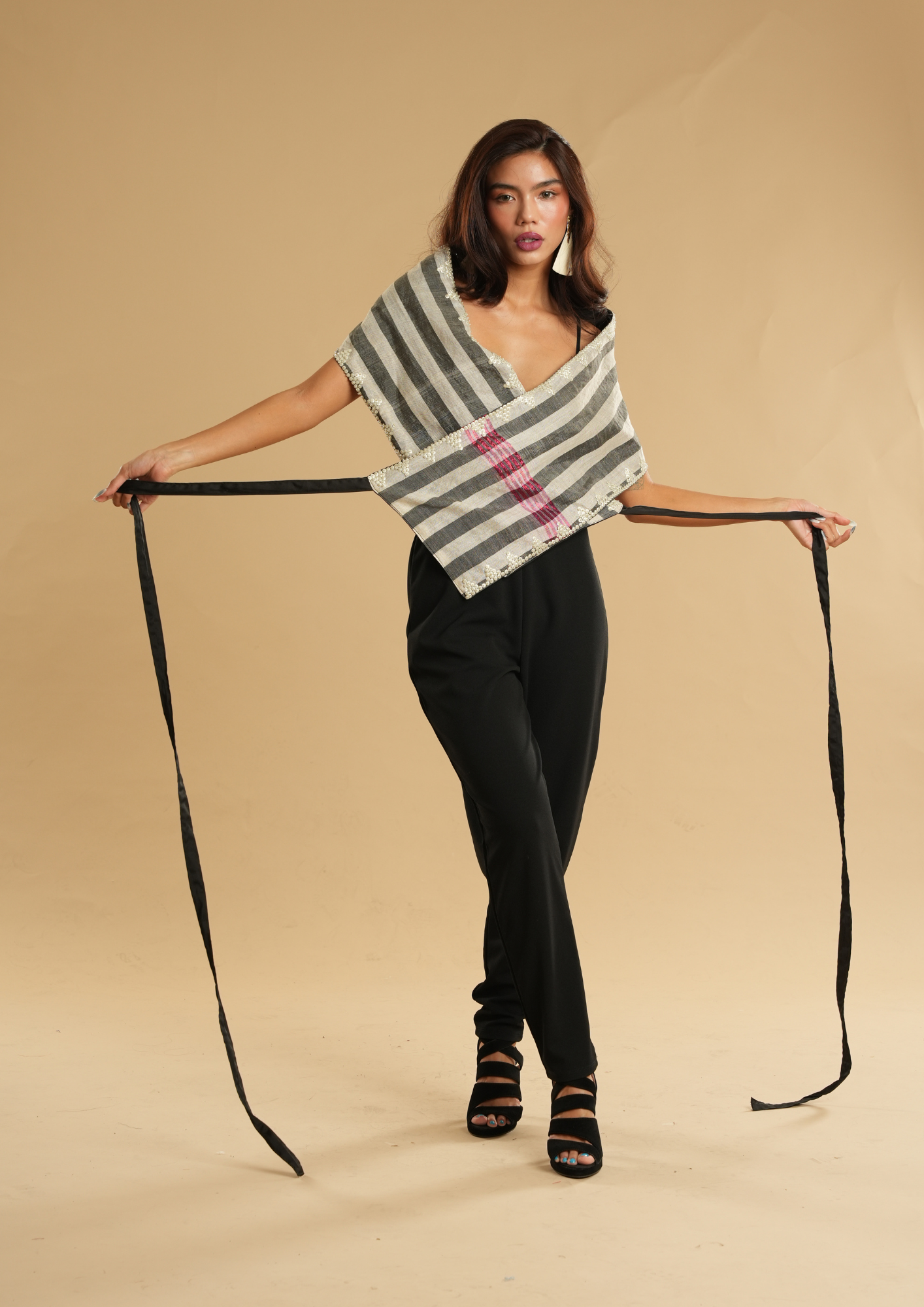 Modern Filipiniana Burgundy with Sibagat Abaca Stripes