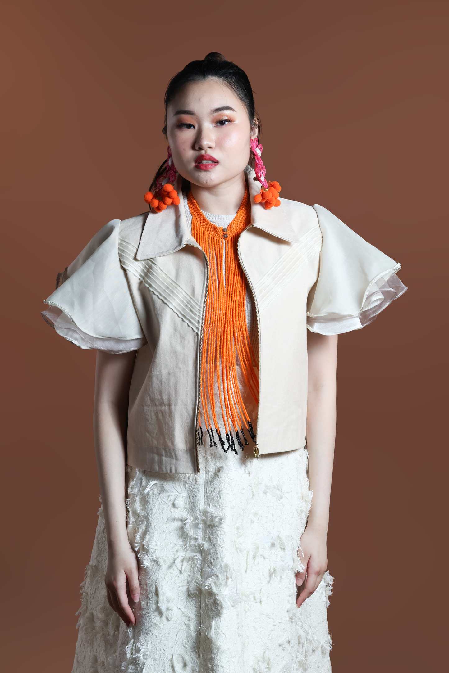LIPAD JACKET WITH MALANDI SLEEVES IN CREAM AND RARE ABACA WEAVE
