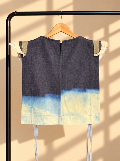 BIB IN DENIM WITH TRIANGLE ACCENT WITH BEADWORKS