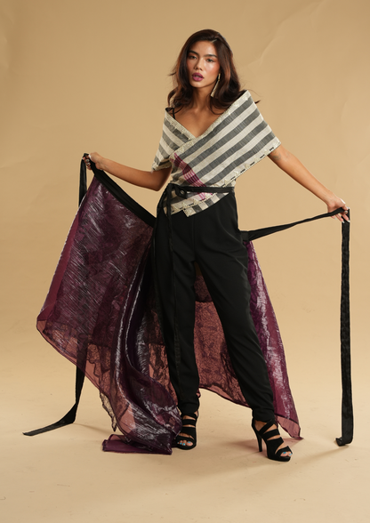 KABOGERA WRAP SKIRT IN SILVER Cream With Cotton Abaca