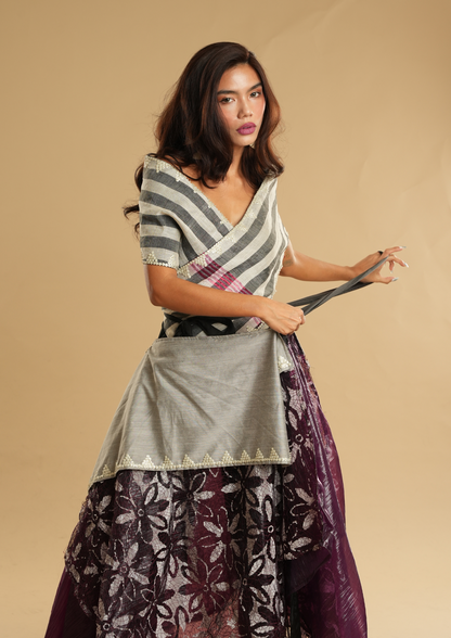 Modern Filipiniana Burgundy with Sibagat Abaca Stripes