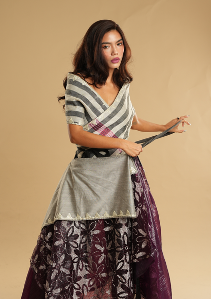 KABOGERA WRAP SKIRT IN SILVER Cream With Cotton Abaca