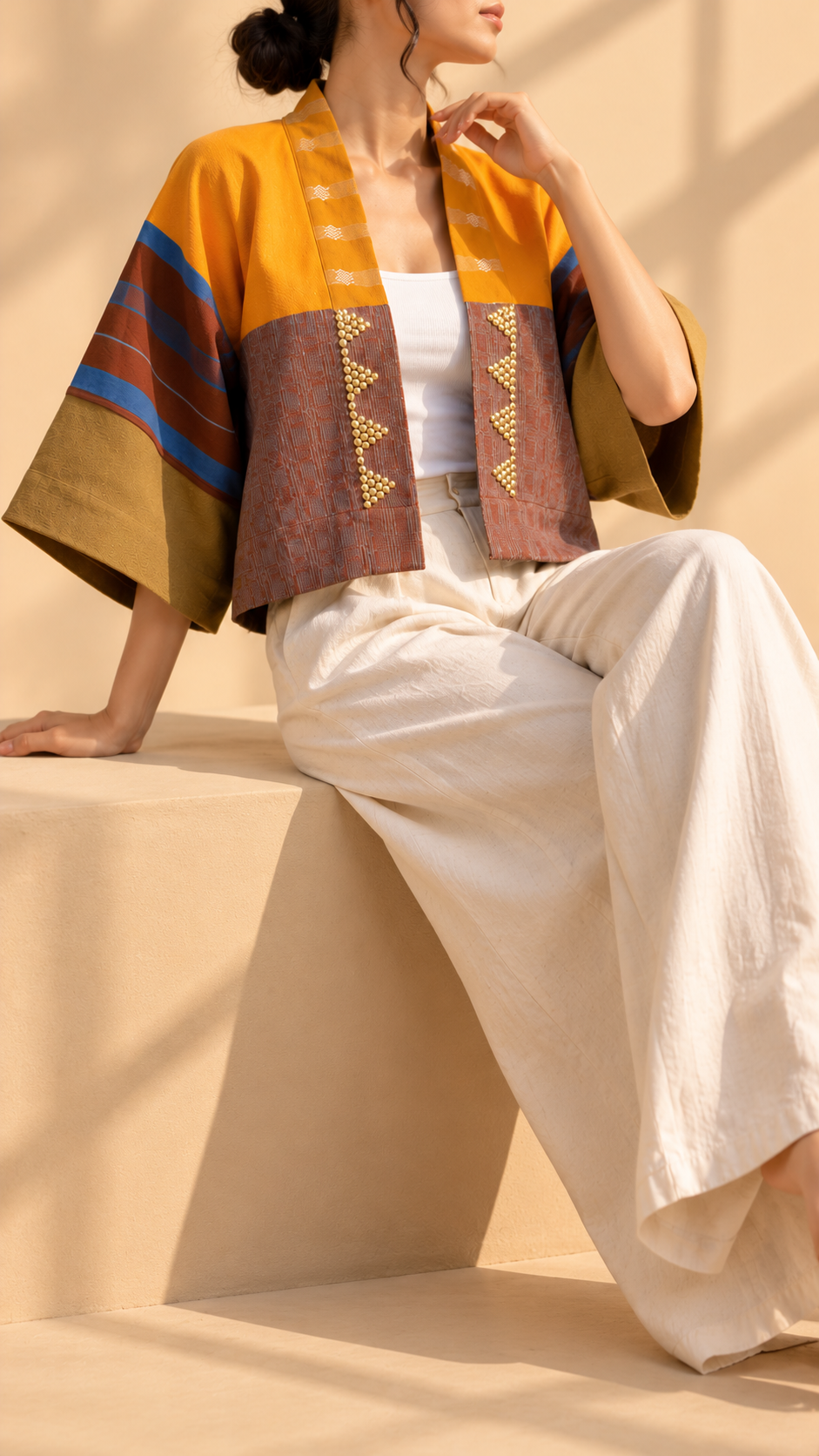 CROP KIMONO IN ORANGE WITH KANTARINES AND BEADWORKS
