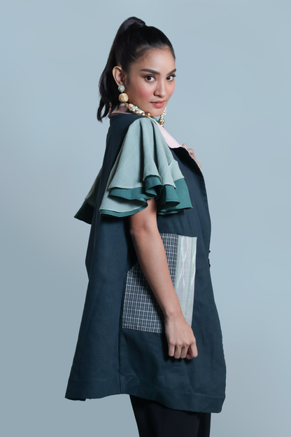PANGANAY  TRENCH IN GREEN WITH IKAT AND HABLON WEAVE