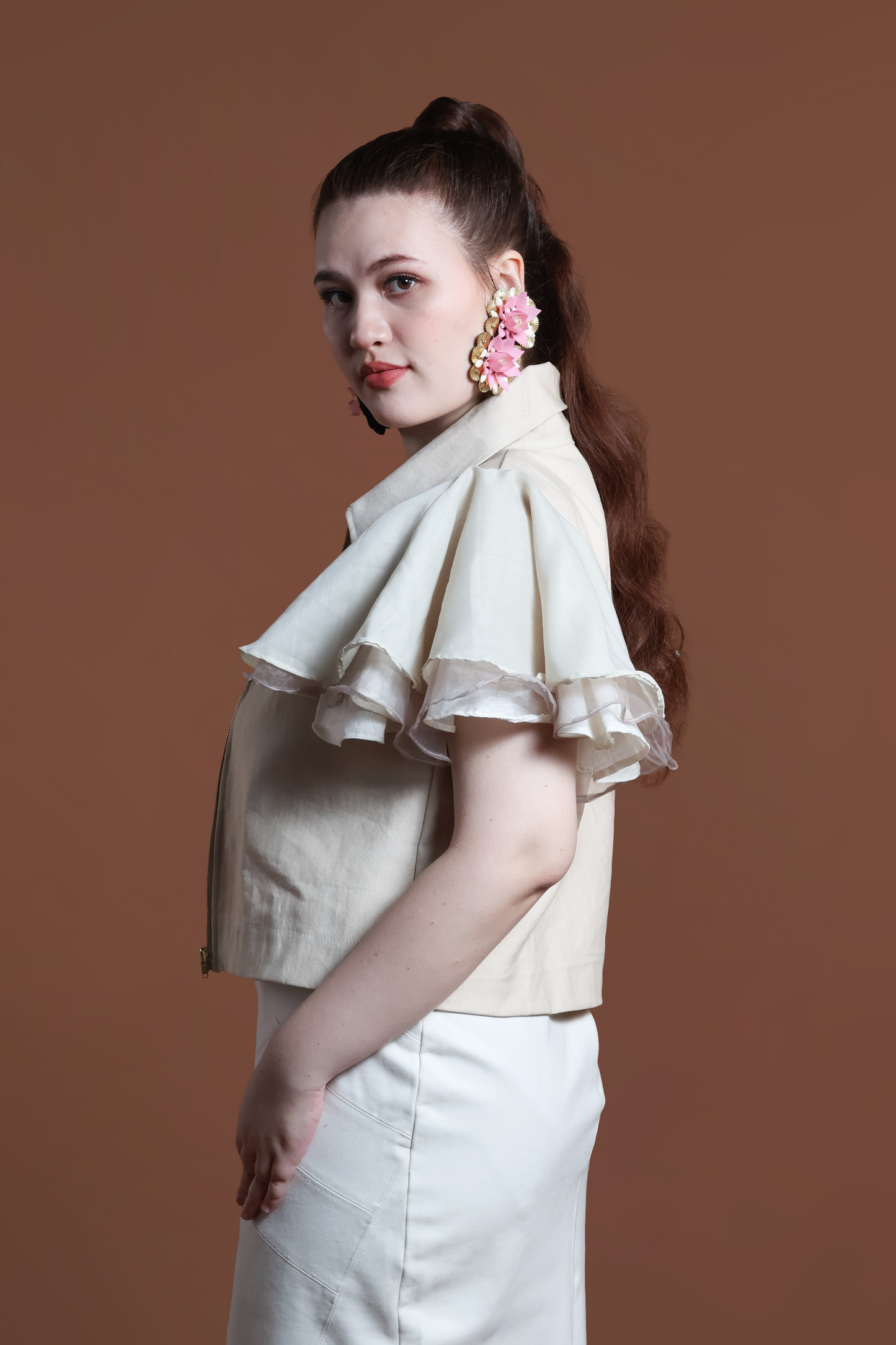LIPAD JACKET WITH MALANDI SLEEVES IN CREAM AND RARE ABACA WEAVE