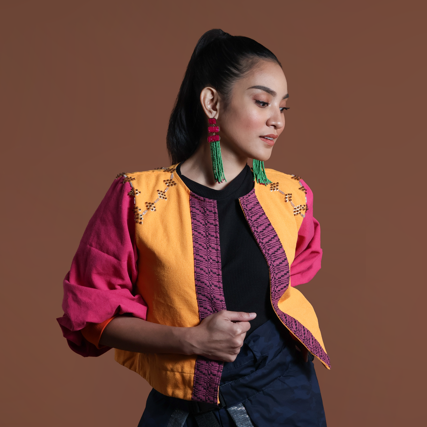 NAKAKALOKA JACKET COVER UP IN MUSTARD PINK WITH RARE KABANGKALAN WEAVE