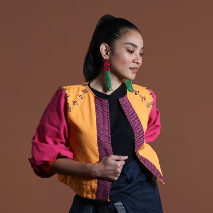 NAKAKALOKA JACKET COVER UP IN MUSTARD PINK WITH RARE KABANGKALAN WEAVE