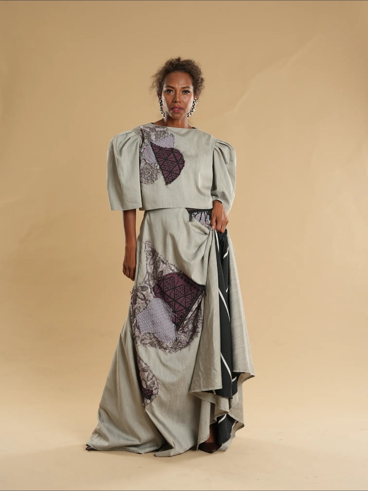 Ilog Gown in Grey with Yakan Weave