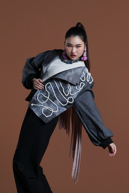 LOVE LETTER JACKET IN GREY WITH BACK DETAILS