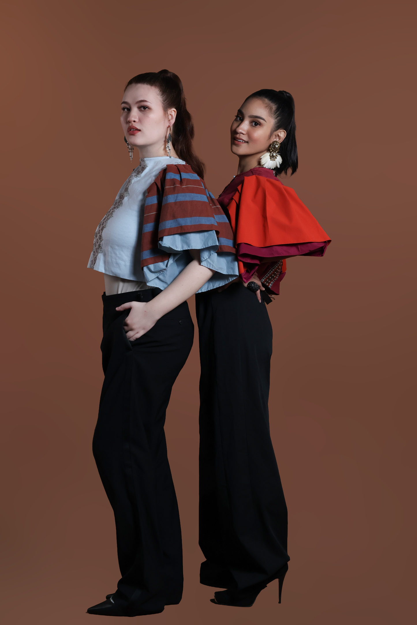 BLUSA TOP IN POWDER BLUE WITH KALINGA STRIPES