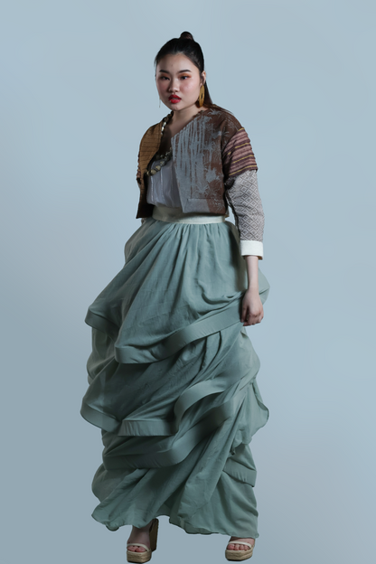 BIGHANI STATEMENT JACKET IN RARE DENIM+INABEL