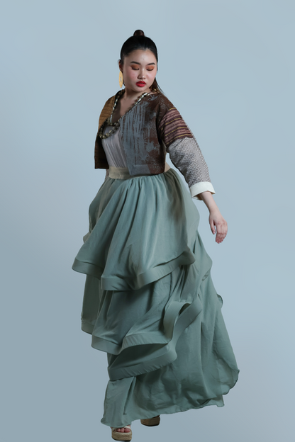 BIGHANI STATEMENT JACKET IN RARE DENIM+INABEL