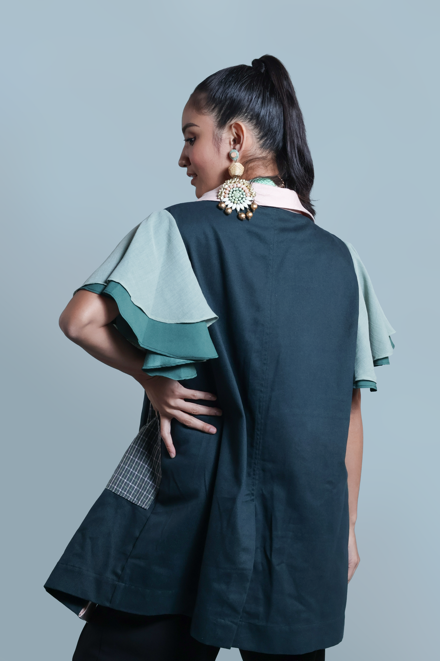 PANGANAY  TRENCH IN GREEN WITH IKAT AND HABLON WEAVE