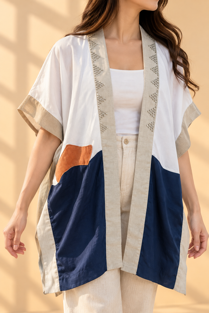 GLAMOROSA COVER UP WHITE LINEN WITH BANGKA ACCENT