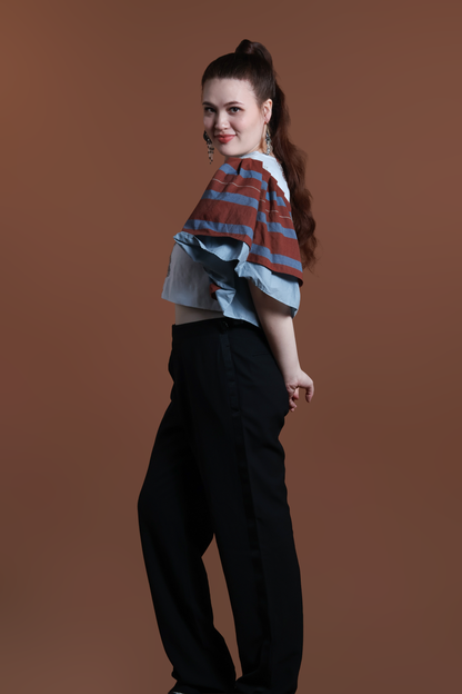 BLUSA TOP IN POWDER BLUE WITH KALINGA STRIPES
