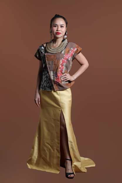 PROTEKTADO TOP IN  BROWN SIBAGAT WEAVE WITH BEADWORKS