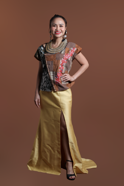 PROTEKTADO TOP IN  BROWN SIBAGAT WEAVE WITH BEADWORKS