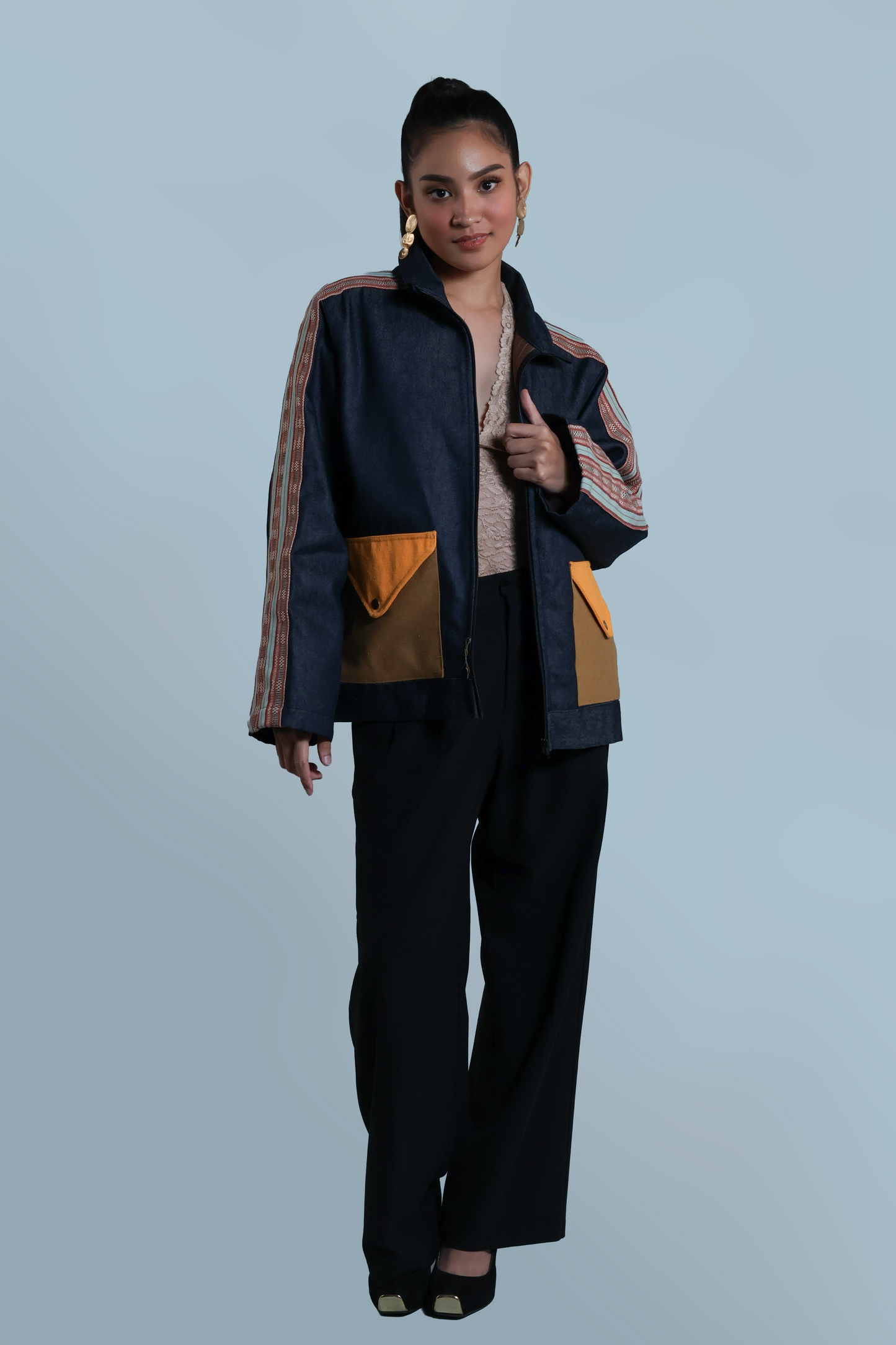 MATIPUNO UNISEX JACKET IN KALINGA HANDWOVEN FABRIC WITH EMBROIDERY