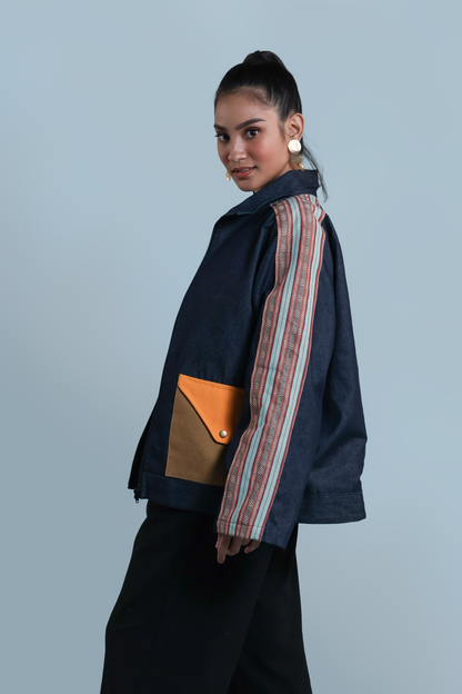 MATIPUNO UNISEX JACKET IN KALINGA HANDWOVEN FABRIC WITH EMBROIDERY