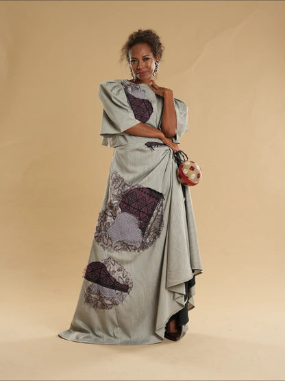 Ilog Gown in Grey with Yakan Weave