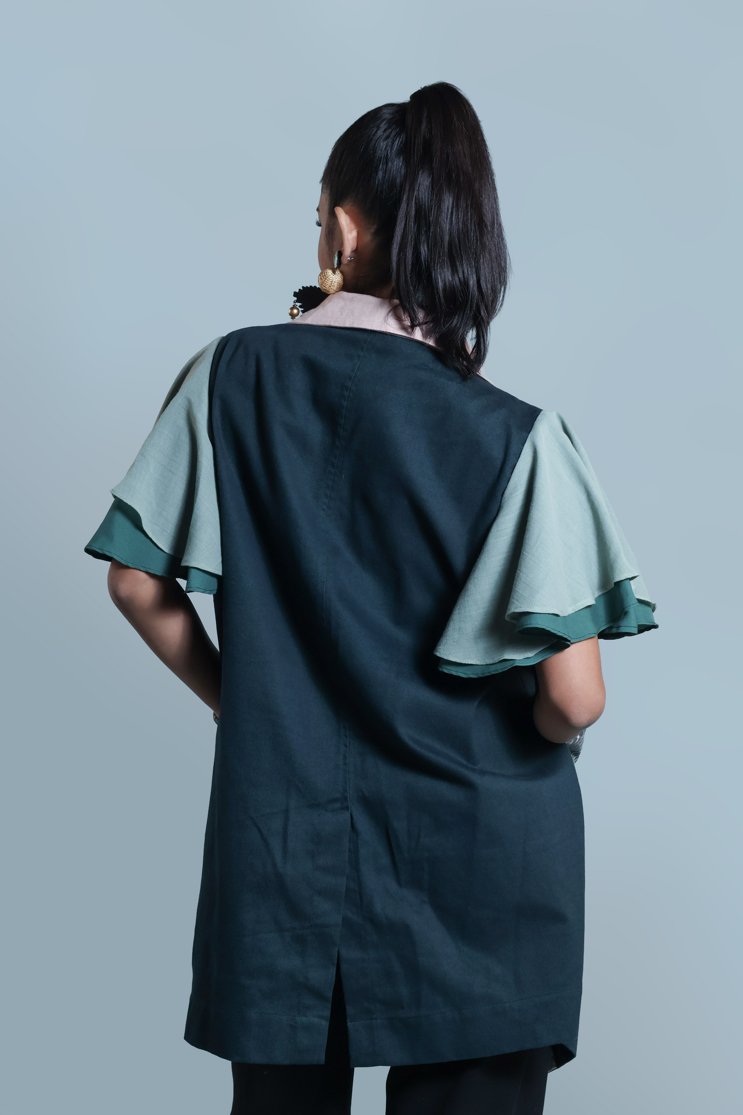 PANGANAY  TRENCH IN GREEN WITH IKAT AND HABLON WEAVE