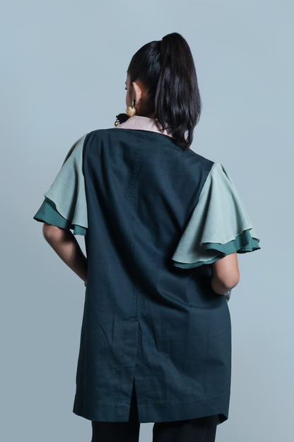 PANGANAY  TRENCH IN GREEN WITH IKAT AND HABLON WEAVE