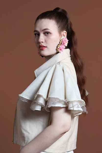 LIPAD JACKET WITH MALANDI SLEEVES IN CREAM AND RARE ABACA WEAVE