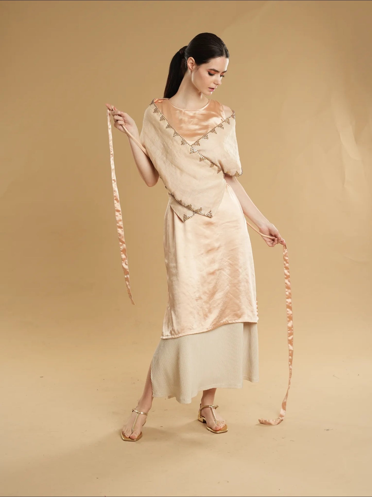 Modern Filipiniana Pale Neutral Tnalak with Sibagat Abaca