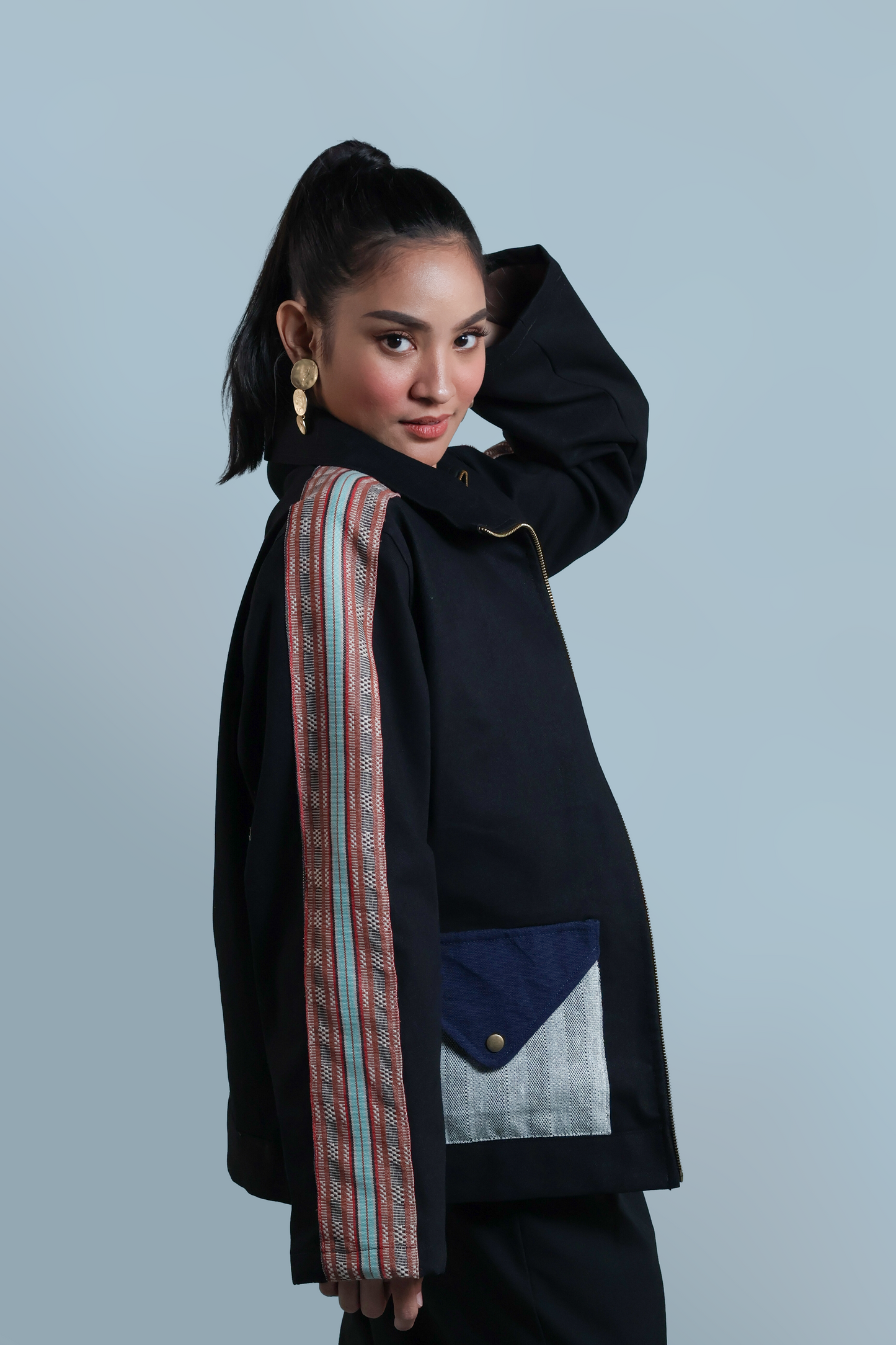 MATIPUNO UNISEX DENIM JACKET WITH KALINGA AND KABANGKALAN WEAVE
