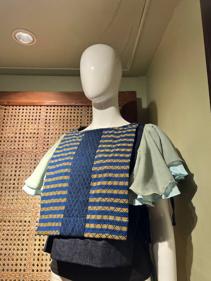 ASUL AT BERDE BIB TOP IN DENIM WITH KALINGA AND KUNDIMAN