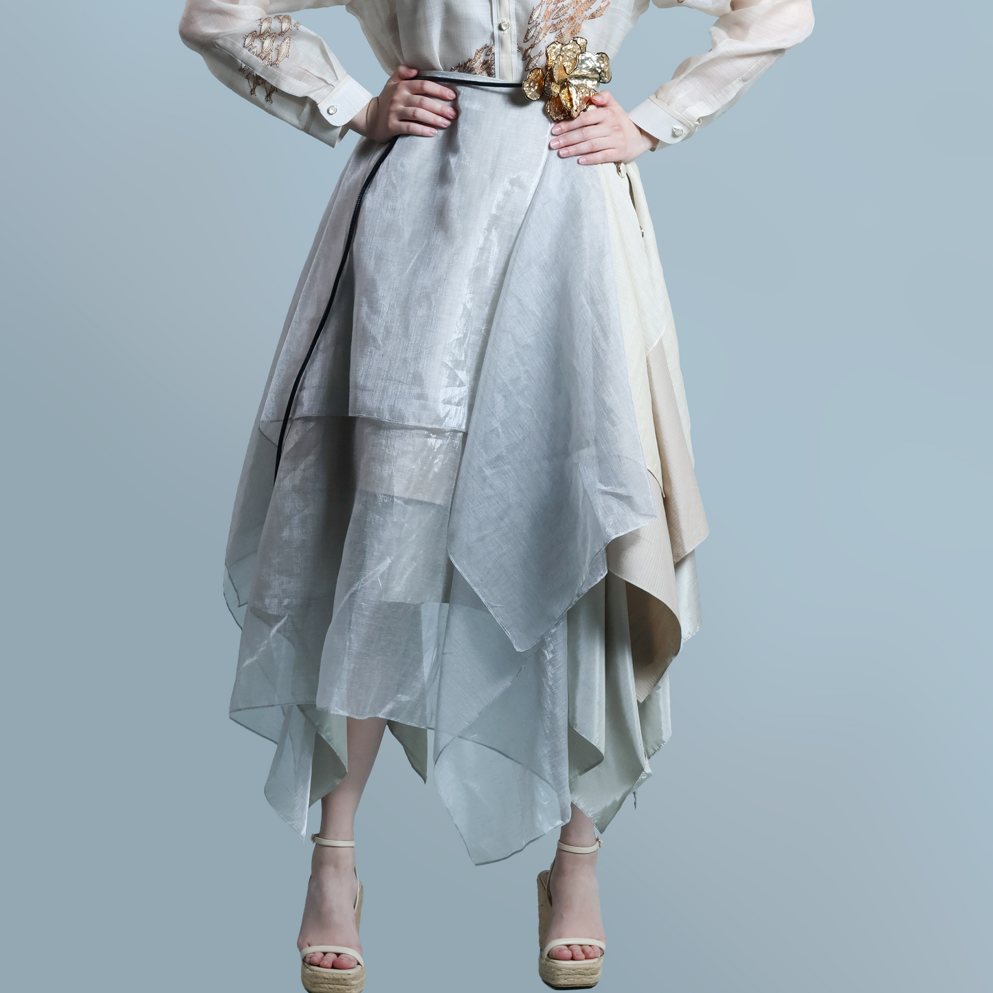 KABOGERA WRAP SKIRT IN SILVER Cream With Cotton Abaca