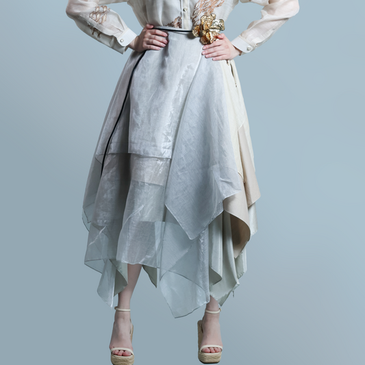 KABOGERA WRAP SKIRT IN SILVER Cream With Cotton Abaca