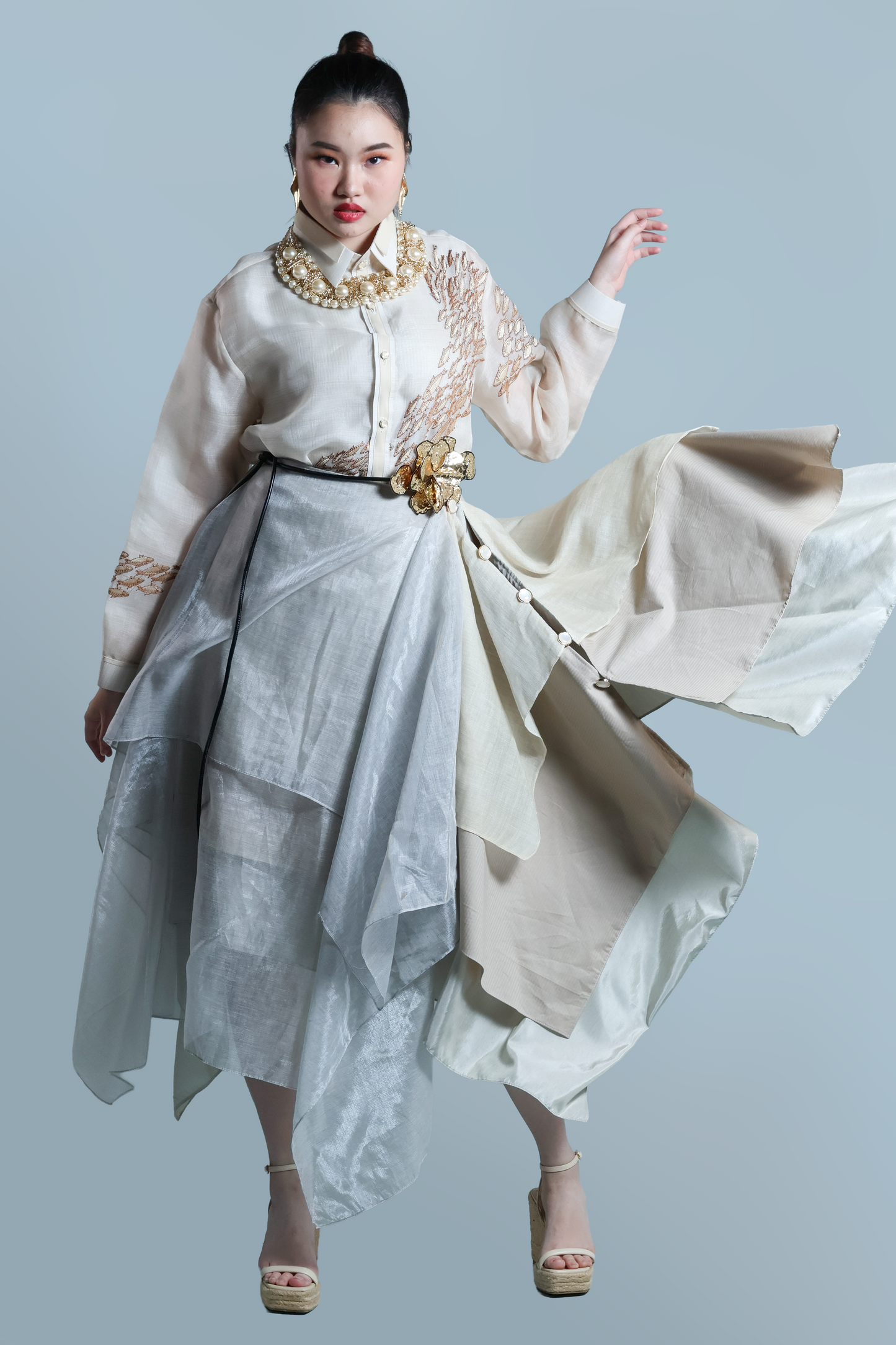 KABOGERA WRAP SKIRT IN SILVER Cream With Cotton Abaca