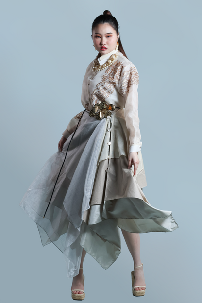 KABOGERA WRAP SKIRT IN SILVER Cream With Cotton Abaca
