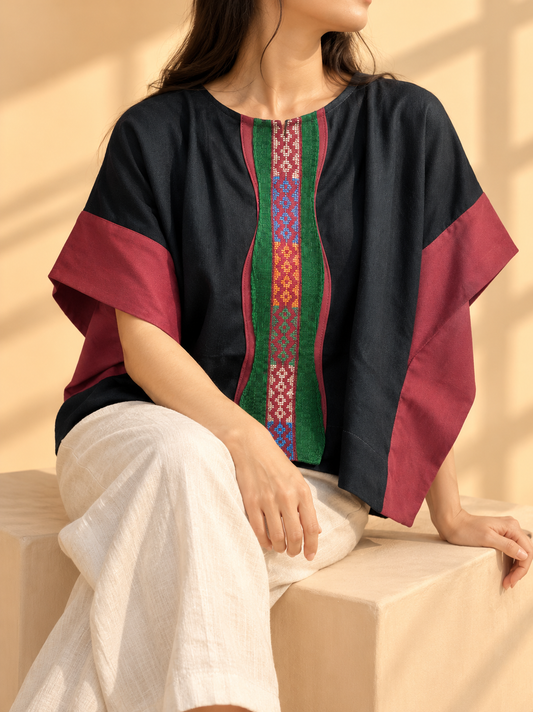 BANAAG TOP IN BLACK MAROON WITH BINAKOL AND LANGKIT OF MARAWI
