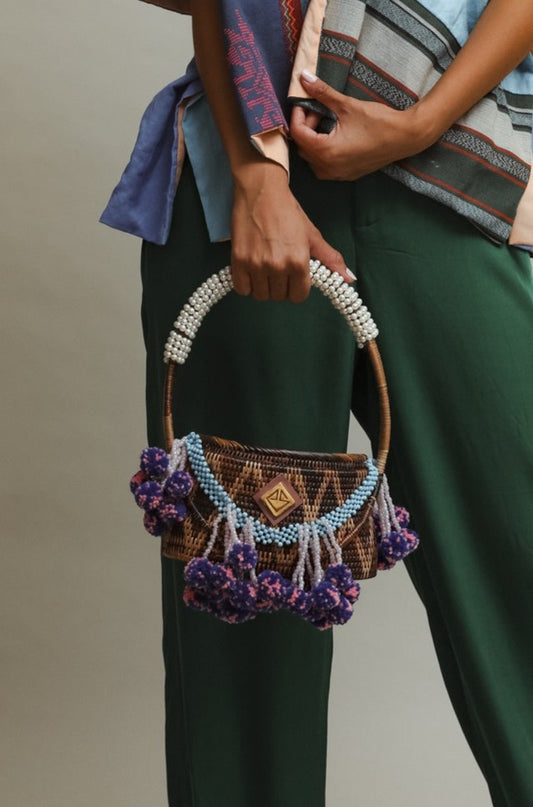 North and South Basket Ifugao Bag with Purple Beadworks by Tboli Tribe of Cotabato