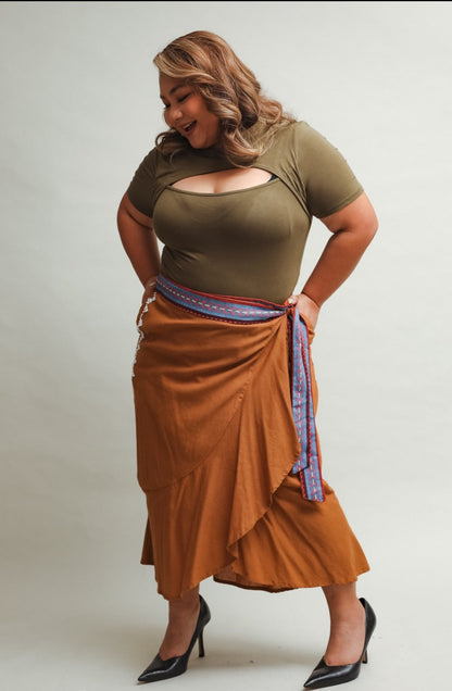 XXL Dapit Hapon Wrap Skirt with in Brown Soft Linen
