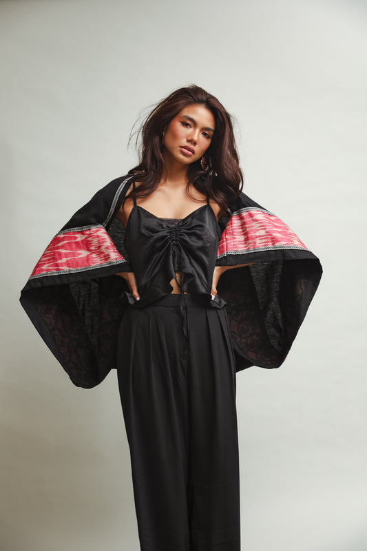 Queen of the South Poncho with Panaginip T'nalak Weaves in Black Pink