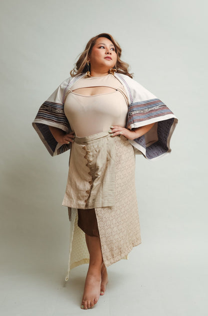 Queen of the South Poncho with Bagobo weave in Neutral