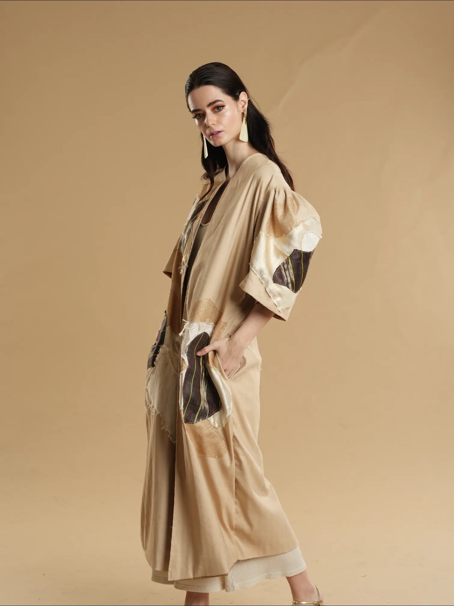 Daloy Long Trench Kimono in Brown