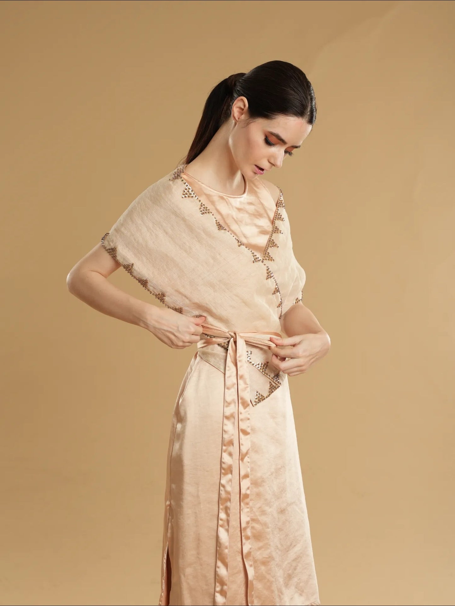 Modern Filipiniana Pale Neutral Tnalak with Sibagat Abaca