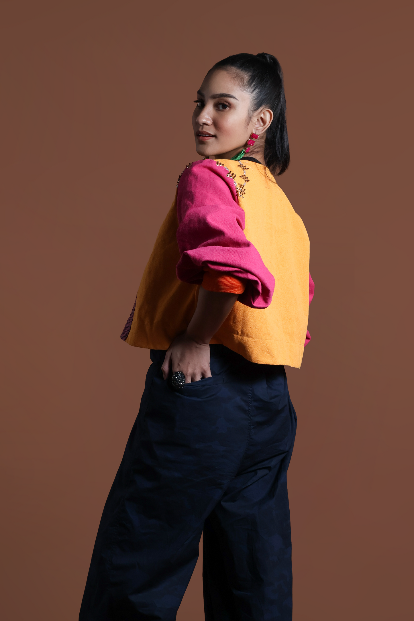 NAKAKALOKA JACKET COVER UP IN MUSTARD PINK WITH RARE KABANGKALAN WEAVE