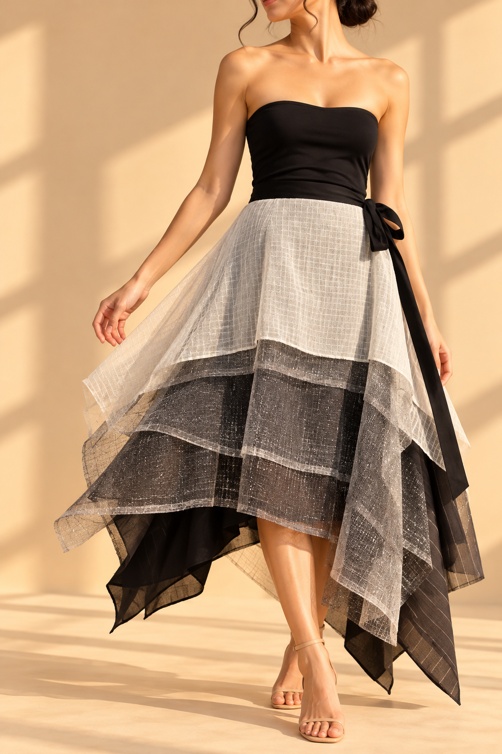 KABOGERA SKIRT IN BLACK WITH NY NET AND SILVER SUKSUK BARONG