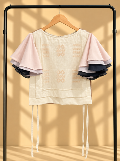 BIB TOP IN CHAMPAGNE WITH SUKSUK BARONG AND MALANDI SLEEVES