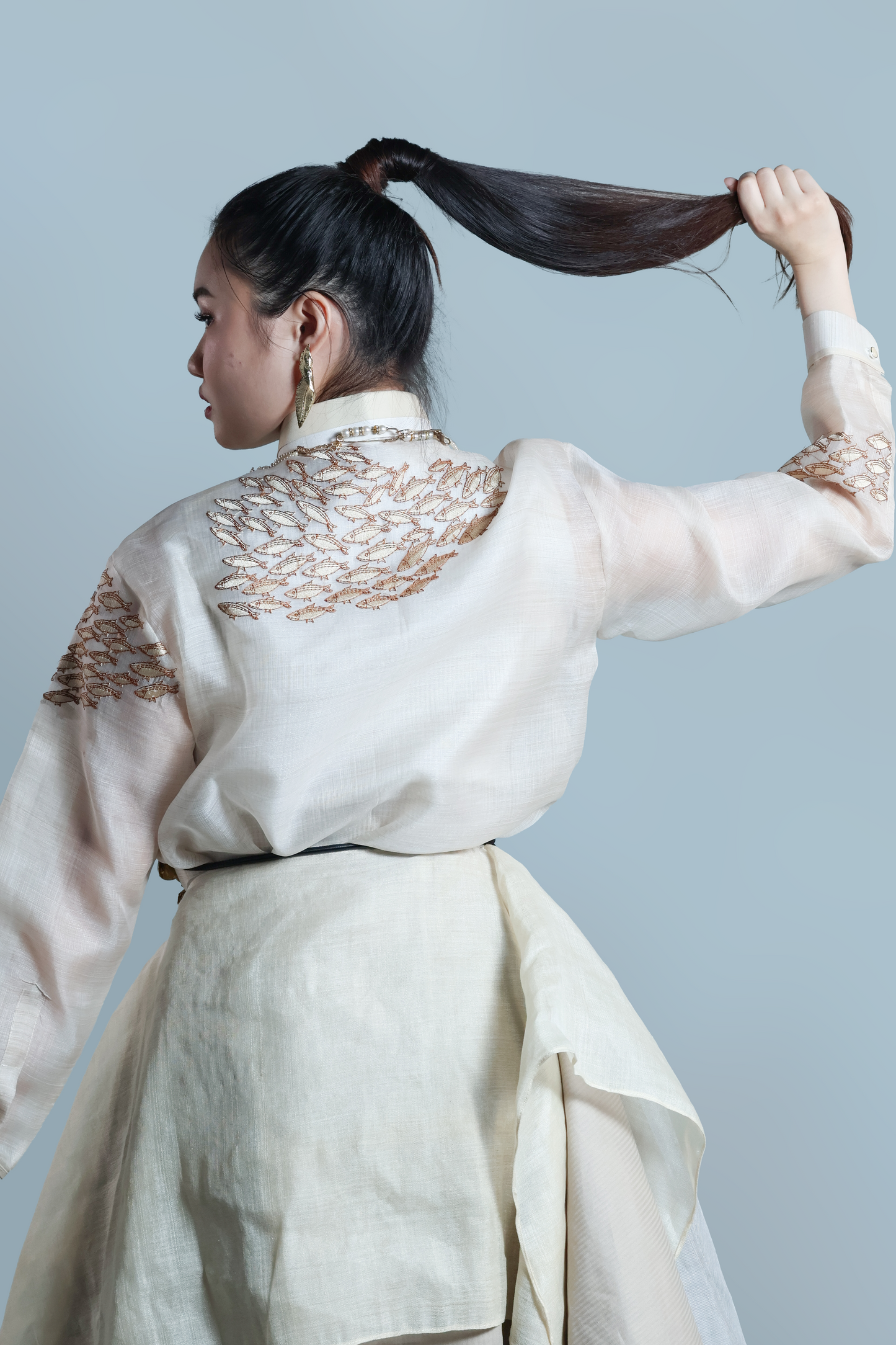 KABOGERA WRAP SKIRT IN SILVER Cream With Cotton Abaca