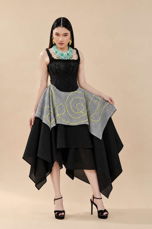 ESSAY WRITING SKIRT IN BLACK WITH NEON GREEN