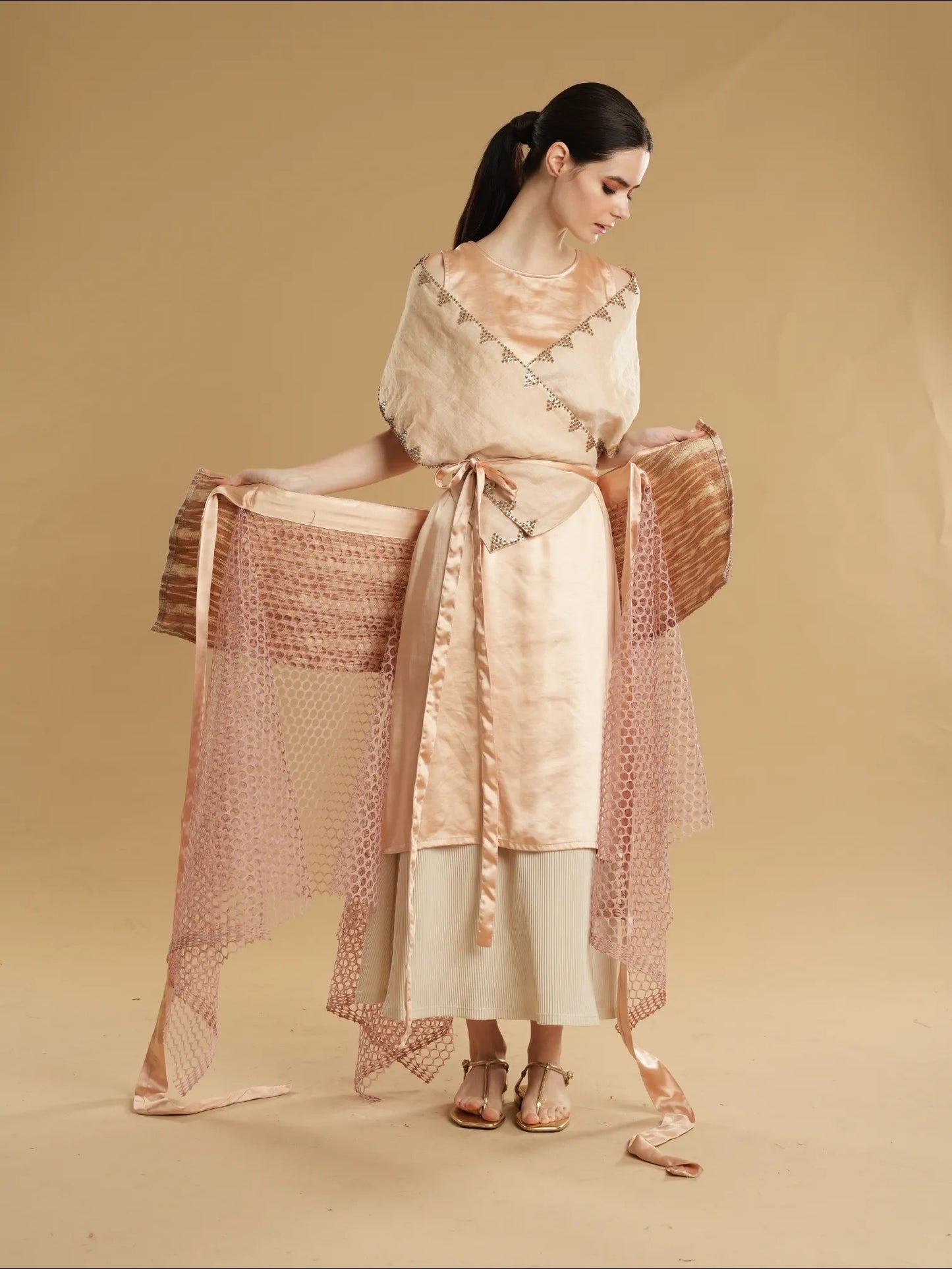 Modern Filipiniana Pale Neutral Tnalak with Sibagat Abaca