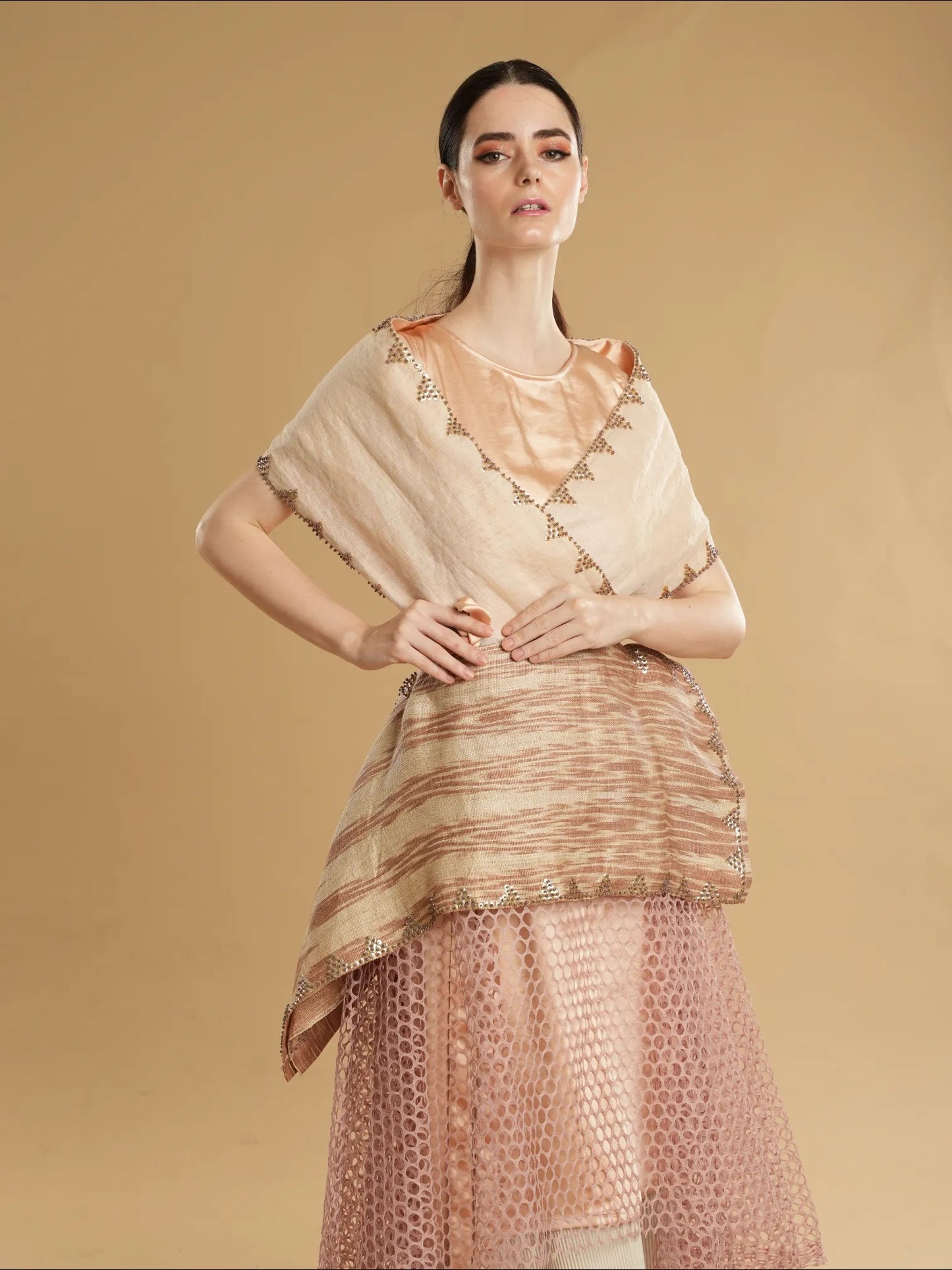 Modern Filipiniana Pale Neutral Tnalak with Sibagat Abaca