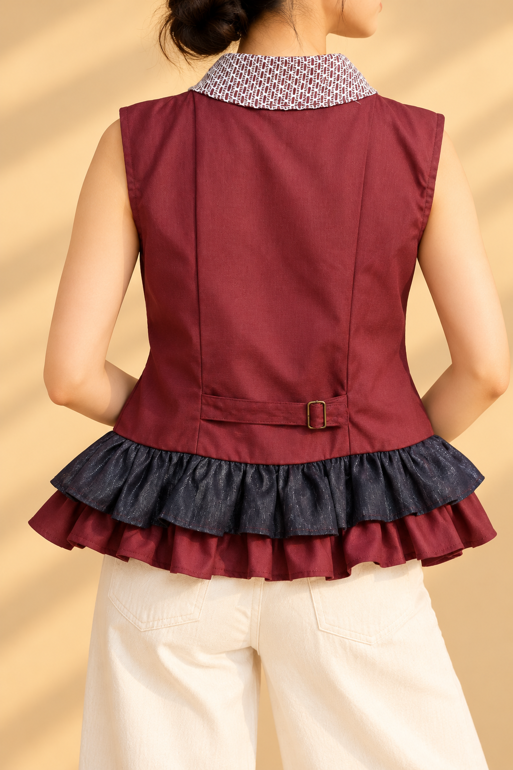 LAGABLAB HALTER TOP IN MAROON WITH RARE SUKSUK BARONG